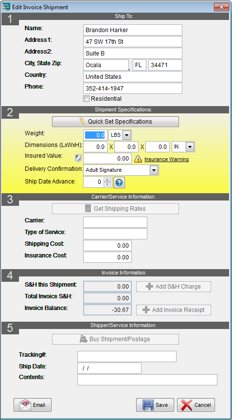 Shipment form